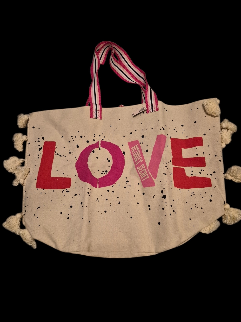 Victoria's Secret Pink LOVE Canvas Tote in Cream and Pink